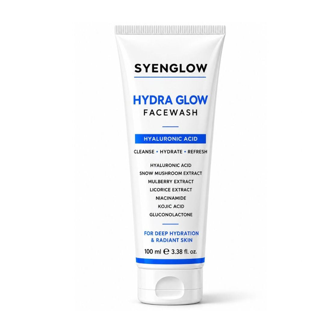 Syenglow Hydra Glow Face Wash | Hyaluronic Acid, Niacinamide & Kojic Acid | Hydrating Cleanser with Snow Mushroom, Mulberry & Licorice Extracts for Radiant Skin – 100ml