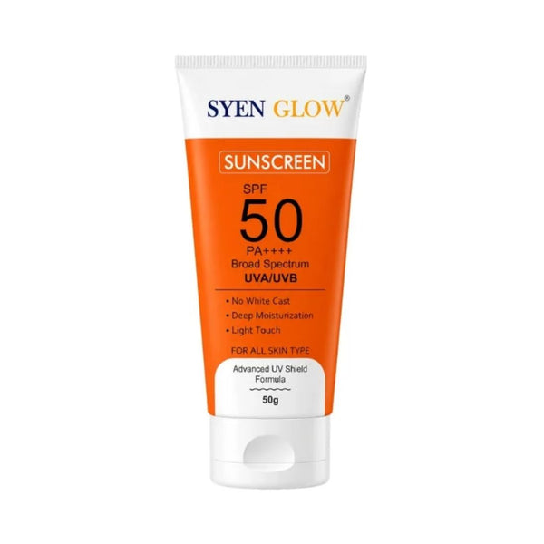 Syenglow SPF 50 PA++++ | UVA/UVB Broad Spectrum Protection Cream for Face & Body | No White Cast | Moisturizing Formula | Oily, Dry & Sensitive Skin | Suitable for All Skin Types | 50g
