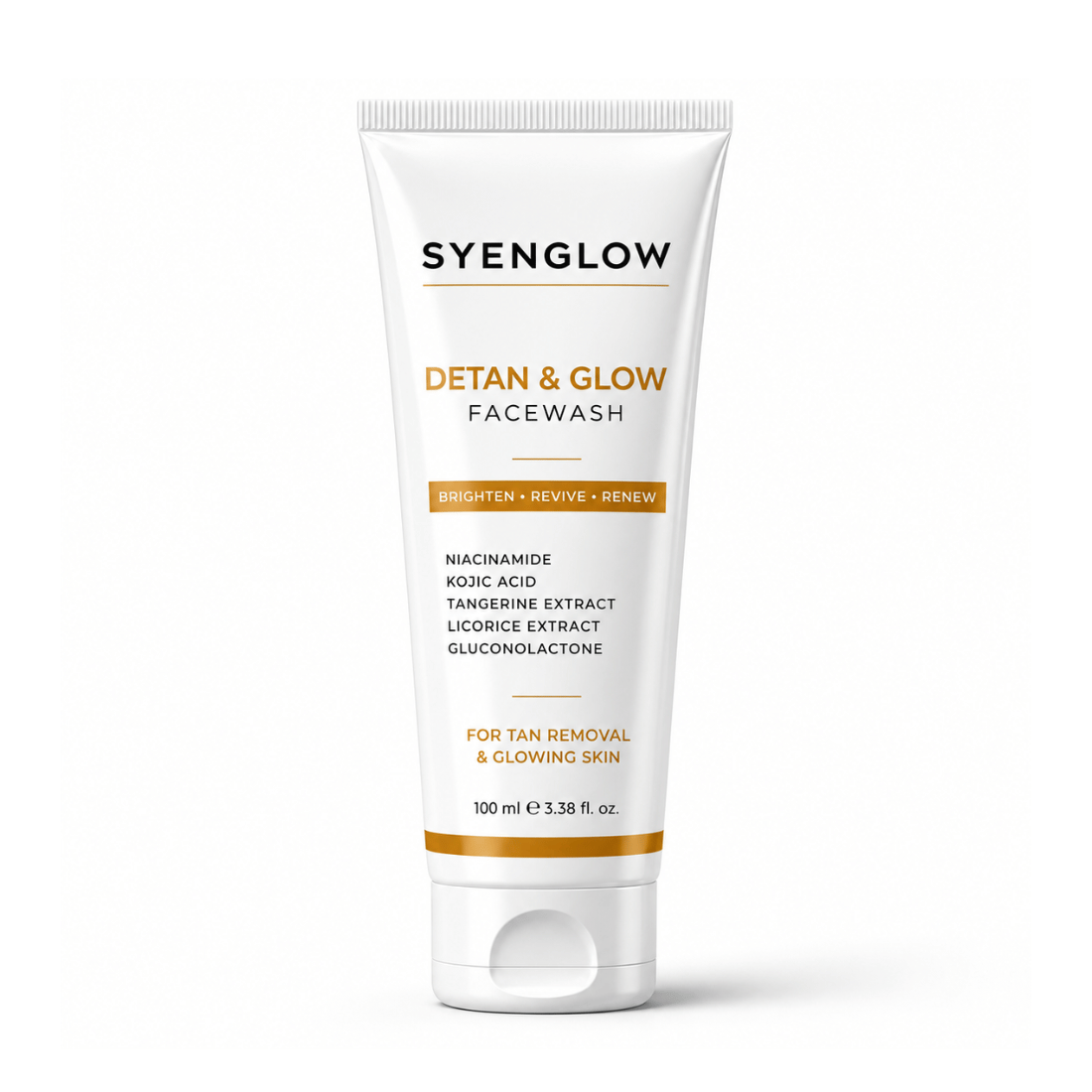 Syenglow Detan & Glow Face Wash | Niacinamide, Kojic Acid & Tangerine Extract | Hydrating Brightening Cleanser for Dry & Normal Skin – 100ml