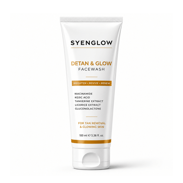 Syenglow Detan & Glow Face Wash | Niacinamide, Kojic Acid & Tangerine Extract | Hydrating Brightening Cleanser for Dry & Normal Skin – 100ml