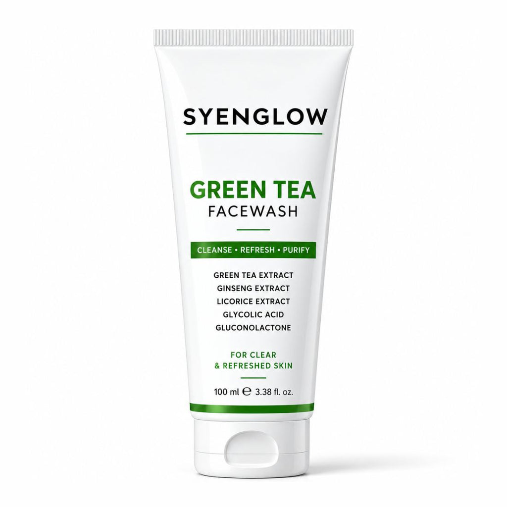 Syenglow Green Tea Face Wash | Green Tea, Ginseng & Licorice Extract | Refreshing Cleanser with Glycolic Acid & Gluconolactone for Clear, Refreshed Skin – 100ml