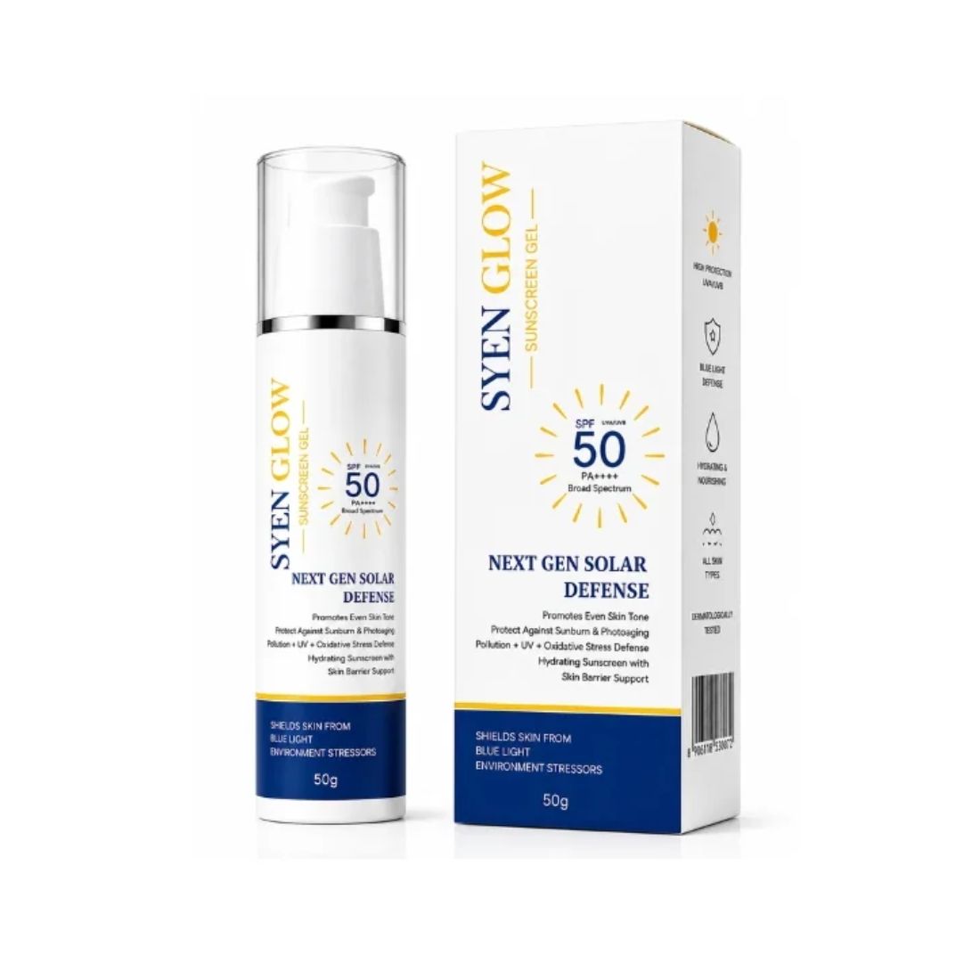Syenglow Sunscreen Gel SPF 50 PA++++ | UVA/UVB Broad Spectrum Protection | Blue Light Defense Sunscreen with Niacinamide | Hydrating Formula | Ultra light, Oily, Dry & Sensitive Skin Daily Use Sun Protection for All Skin Types, 50g Main image