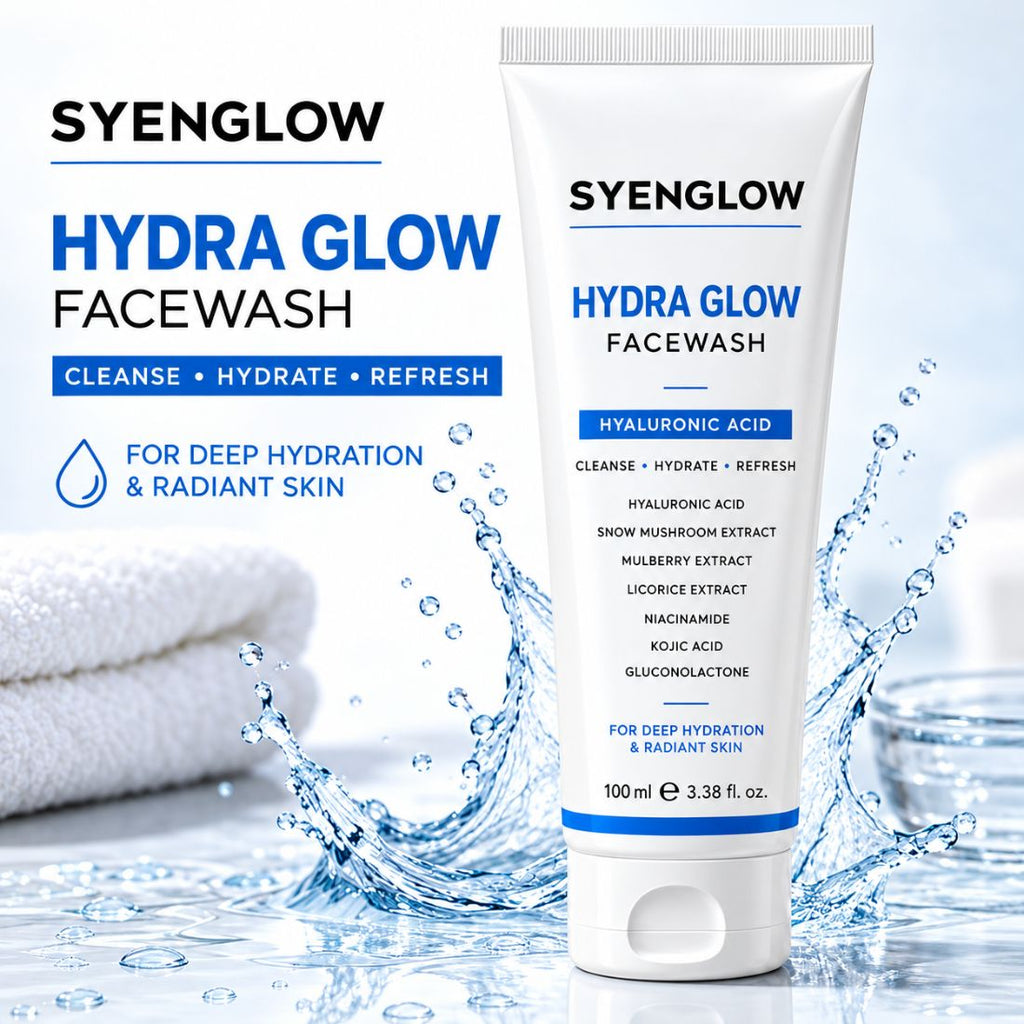 Syenglow Hydra Glow Face Wash | Hyaluronic Acid, Niacinamide & Kojic Acid | Hydrating Cleanser with Snow Mushroom, Mulberry & Licorice Extracts for Radiant Skin – 100ml