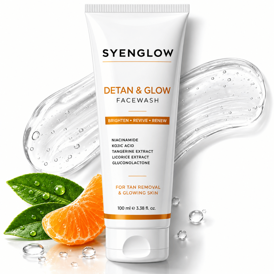 Syenglow Detan & Glow Face Wash | Niacinamide, Kojic Acid & Tangerine Extract | Hydrating Brightening Cleanser for Dry & Normal Skin – 100ml Secondary image