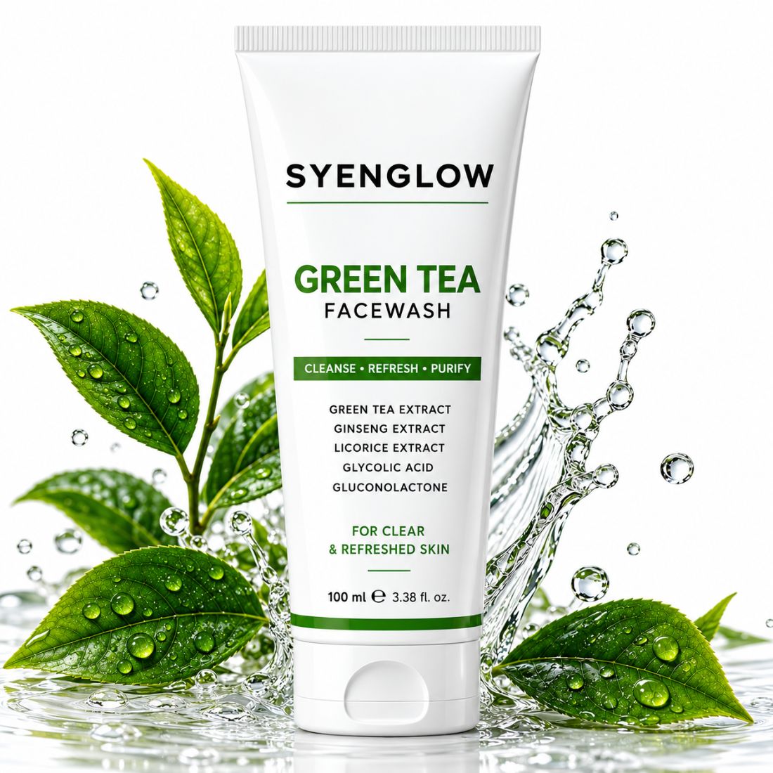 Syenglow Green Tea Face Wash | Green Tea, Ginseng & Licorice Extract | Refreshing Cleanser with Glycolic Acid & Gluconolactone for Clear, Refreshed Skin – 100ml Secondary image