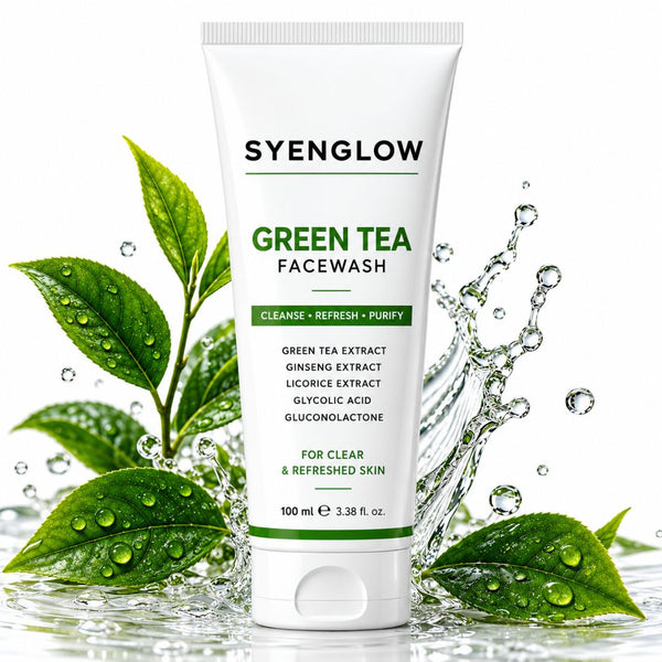 Syenglow Green Tea Face Wash | Green Tea, Ginseng & Licorice Extract | Refreshing Cleanser with Glycolic Acid & Gluconolactone for Clear, Refreshed Skin – 100ml