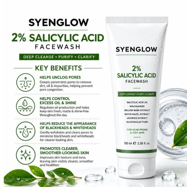 Syenglow 2% Salicylic Acid Face Wash | Niacinamide & Licorice Extract | Deep Cleansing Face Cleanser for Acne-Prone & Oily Skin – 100ml