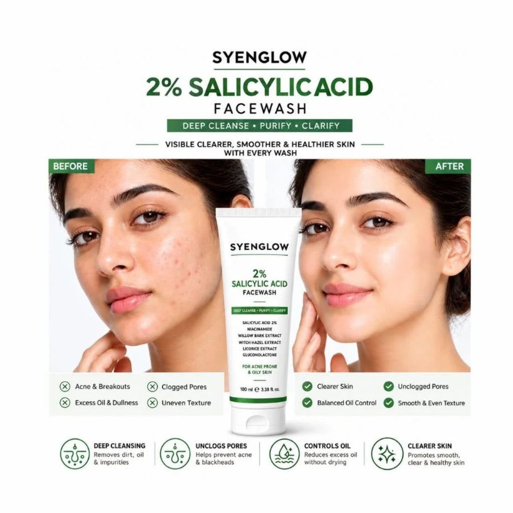Syenglow 2% Salicylic Acid Face Wash | Niacinamide & Licorice Extract | Deep Cleansing Face Cleanser for Acne-Prone & Oily Skin – 100ml
