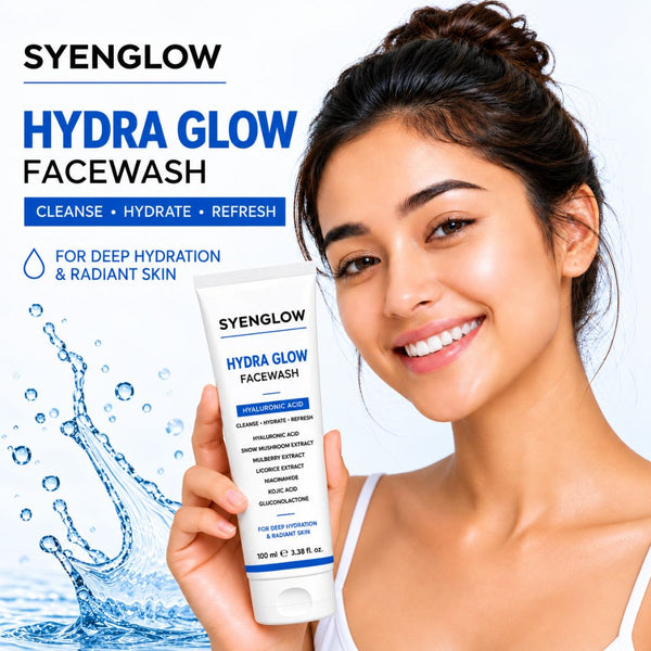 Syenglow Hydra Glow Face Wash | Hyaluronic Acid, Niacinamide & Kojic Acid | Hydrating Cleanser with Snow Mushroom, Mulberry & Licorice Extracts for Radiant Skin – 100ml