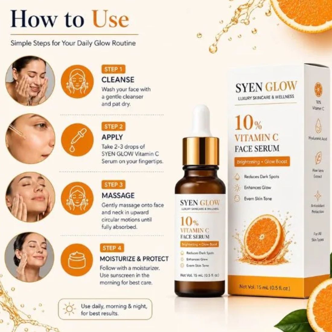 Syenglow 10% Vitamin C Face Serum with Niacinamide & Kojic Acid – 30 mL