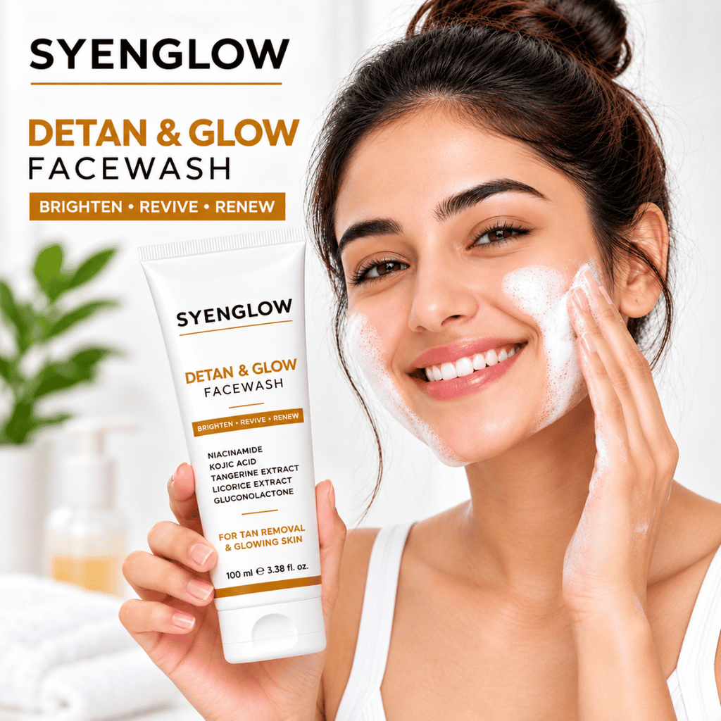 Syenglow Detan & Glow Face Wash | Niacinamide, Kojic Acid & Tangerine Extract | Hydrating Brightening Cleanser for Dry & Normal Skin – 100ml