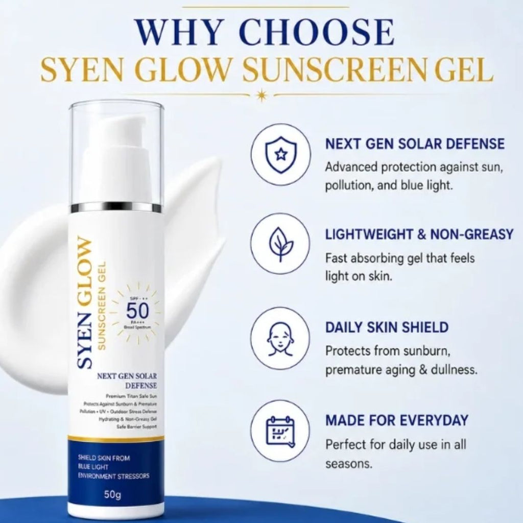 Syenglow Sunscreen Gel SPF 50 PA++++ | UVA/UVB Broad Spectrum Protection | Blue Light Defense Sunscreen with Niacinamide | Hydrating Formula | Ultra light, Oily, Dry & Sensitive Skin Daily Use Sun Protection for All Skin Types, 50g