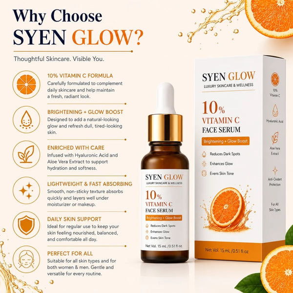 Syenglow 10% Vitamin C Face Serum with Niacinamide & Kojic Acid – 15 mL