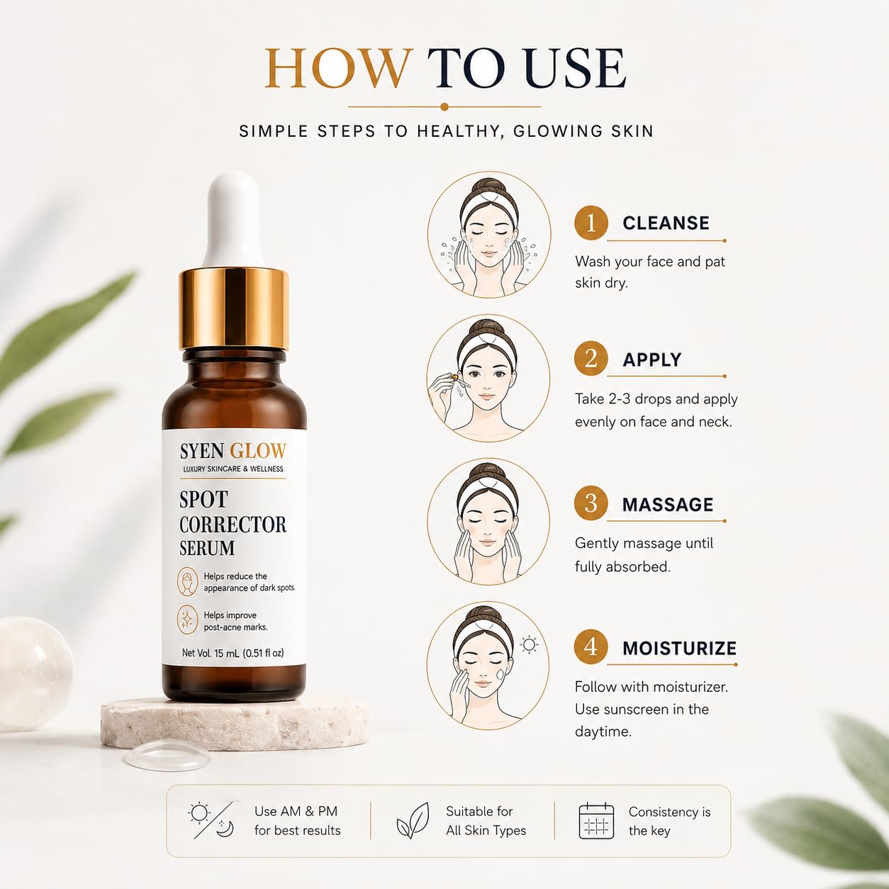 SYEN GLOW Spot Corrector Serum | Daily Face Serum | Lightweight Formula | 15 ml
