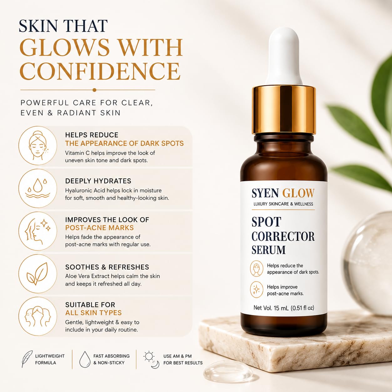 SYEN GLOW Spot Corrector Serum | Daily Face Serum | Lightweight Formula | 15 ml