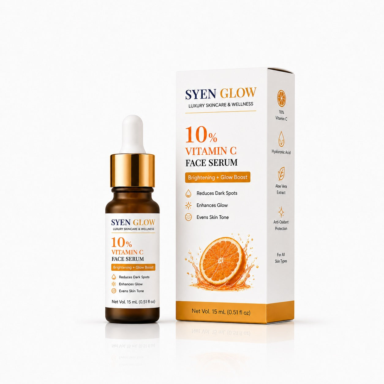 SYENGLOW Vitamin C Face Serum 10% for Men & Women, Glow Boost Facial Serum Lightweight Non-Sticky Formula for Dull & Tired Looking Skin, 15 mL