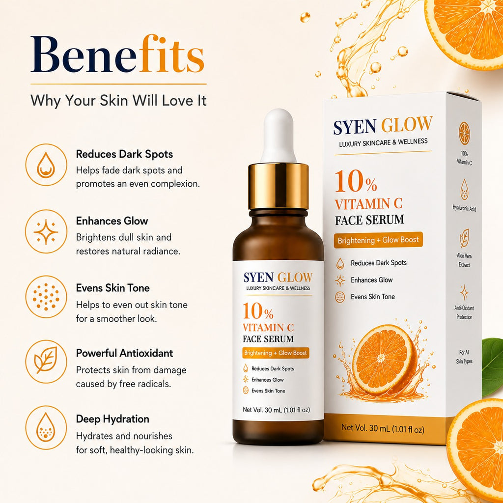 SYENGLOW 10% Vitamin C Face Serum for Dull & Uneven Skin Tone, Brightening Glow Boost Serum for Daily Face Care, 30 mL