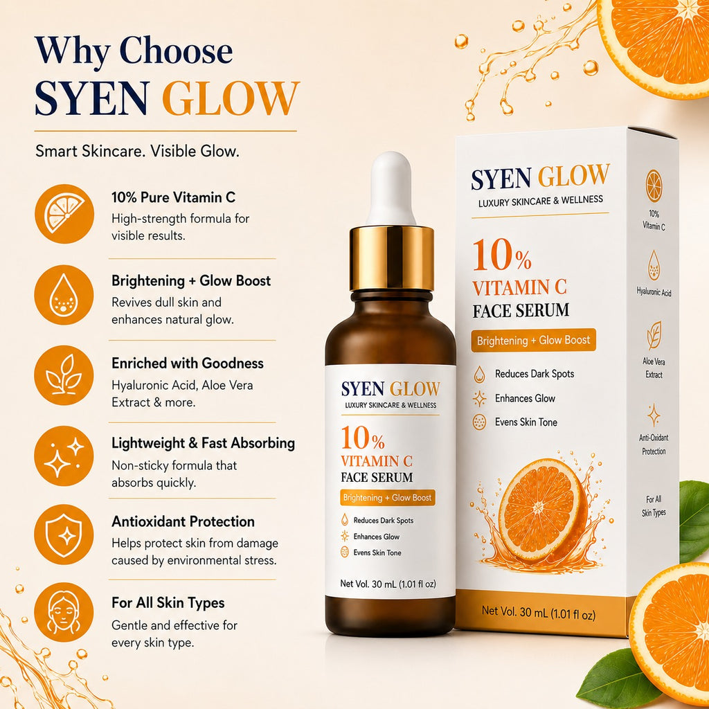 SYENGLOW 10% Vitamin C Face Serum for Dull & Uneven Skin Tone, Brightening Glow Boost Serum for Daily Face Care, 30 mL