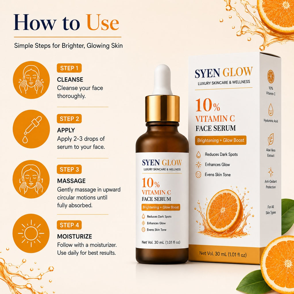 SYENGLOW 10% Vitamin C Face Serum for Dull & Uneven Skin Tone, Brightening Glow Boost Serum for Daily Face Care, 30 mL